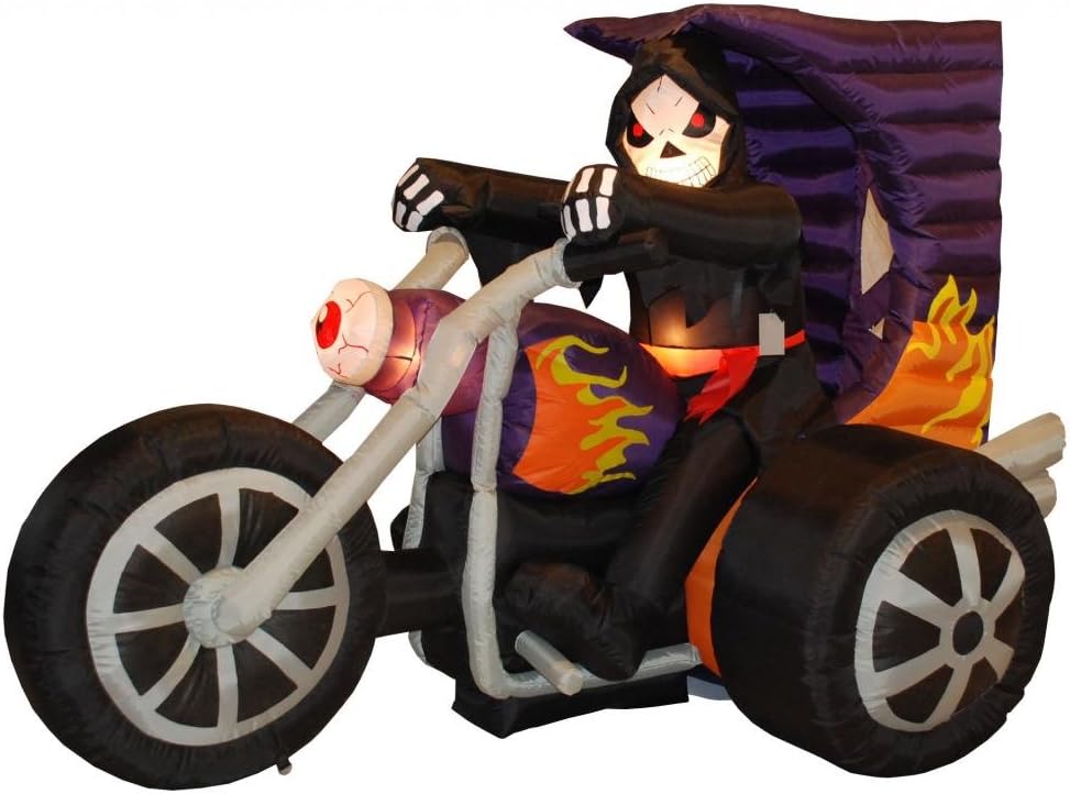 7 ft Inflatable Grim Reaper on Motorcycle, Halloween outdoor decoration