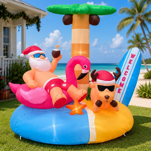 6.8 ft Inflatable Santa on Flamingo Float, Christmas outdoor decoration