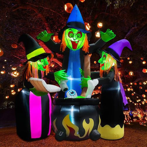 6 ft Inflatable Three Witches with LED Lights, Halloween outdoor decoration