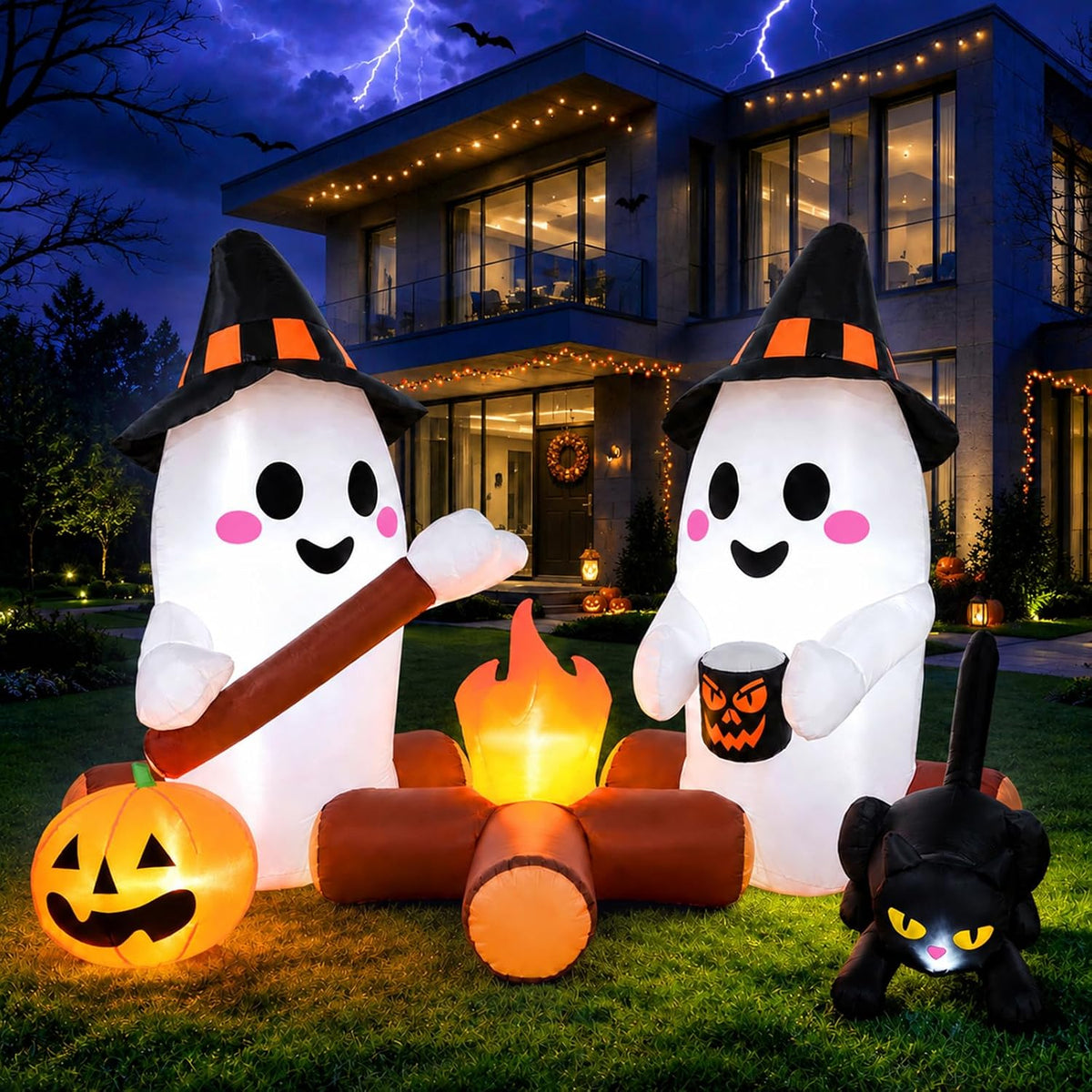 7 ft Inflatable Ghost at Campfire, Halloween outdoor decoration